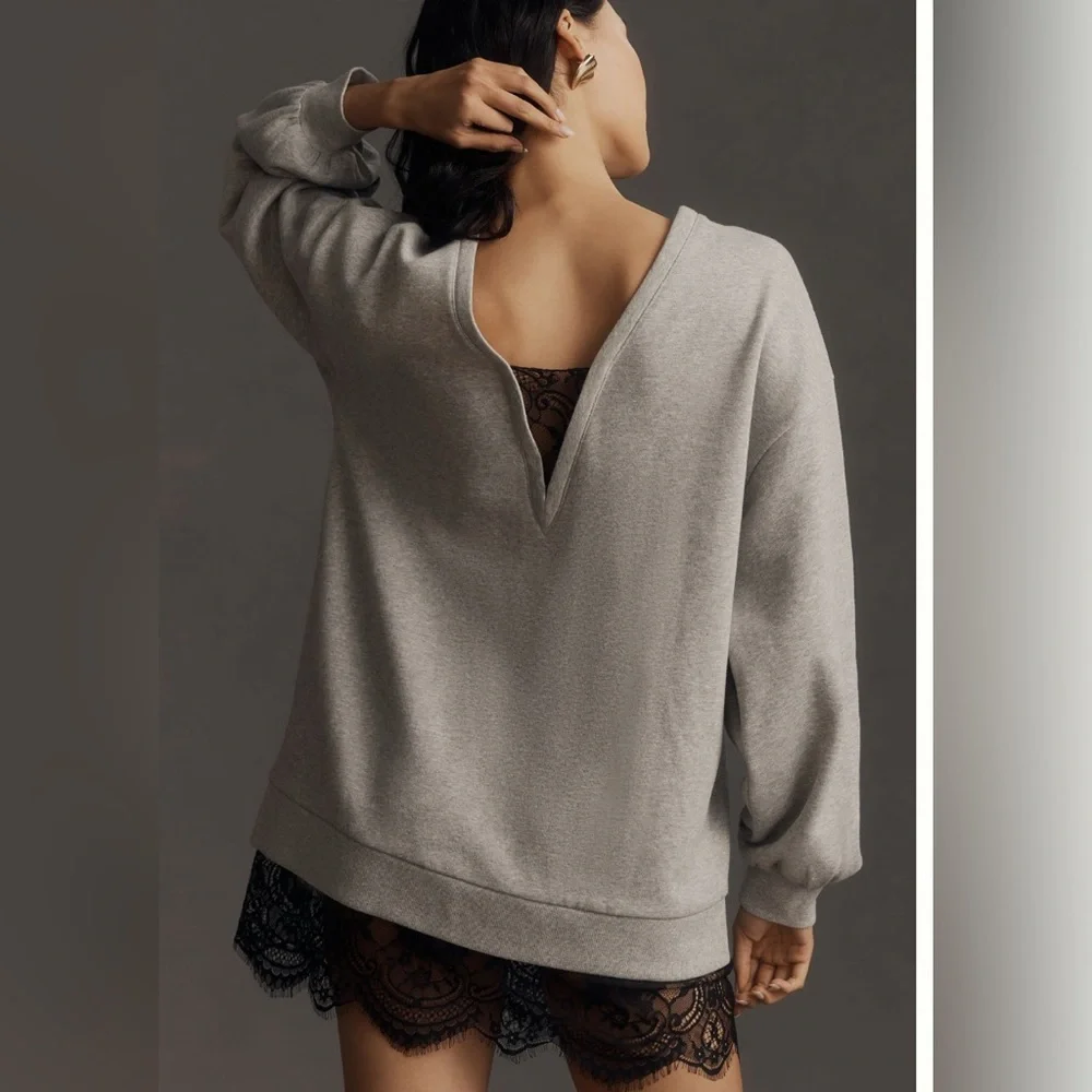 EUC Pilcro Crew Lace Pullover Sweatshirt - size medium - black and gray